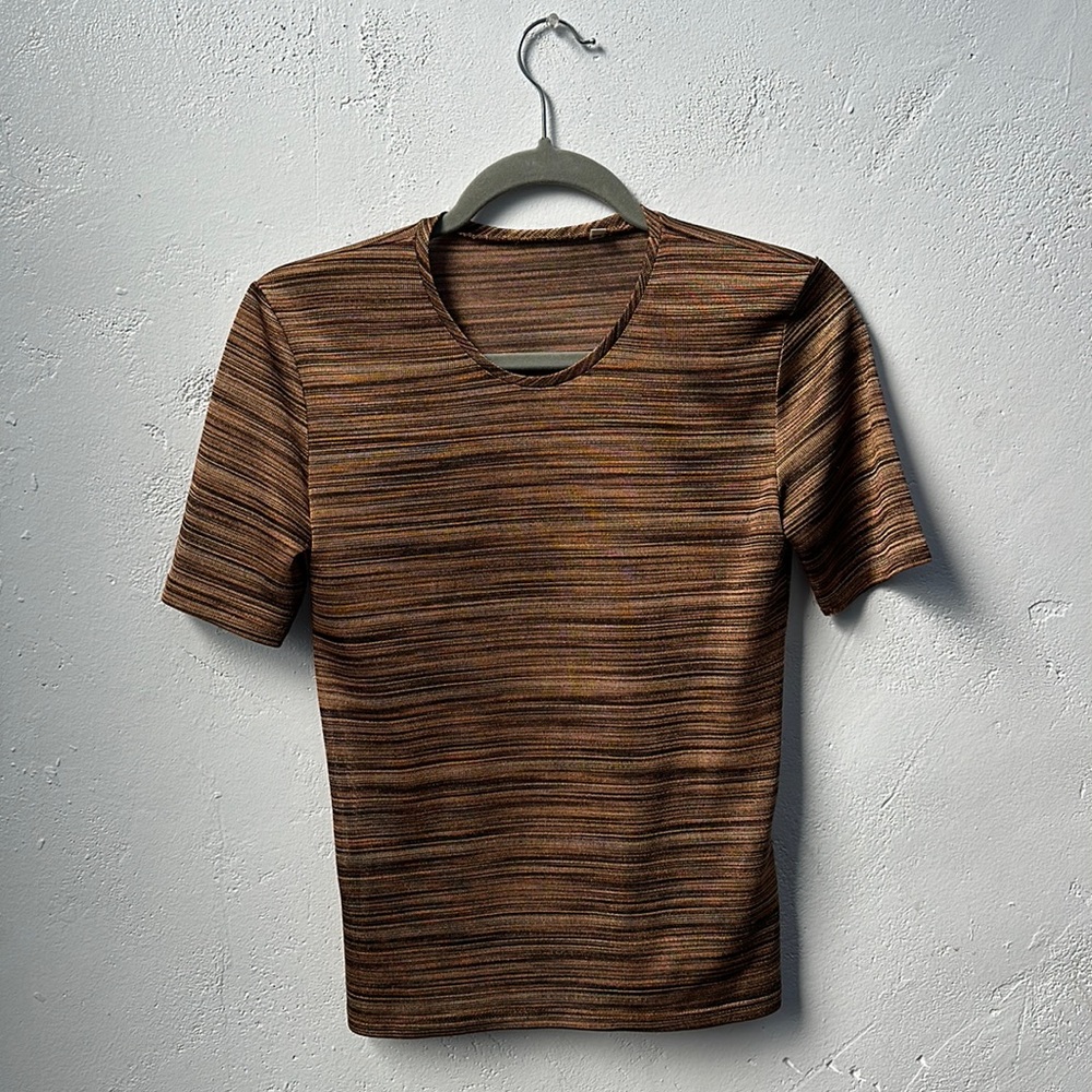 NEED brand metallic bronze space knit top